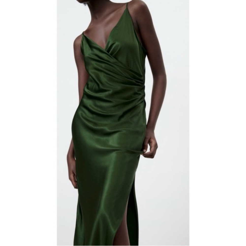 Zara Asymmetrical Satin Dress in Deep Green